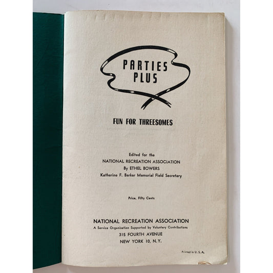 Parties Plus: Fun For Threesomes, 1945 National Recreation Association - Pretty Old Books