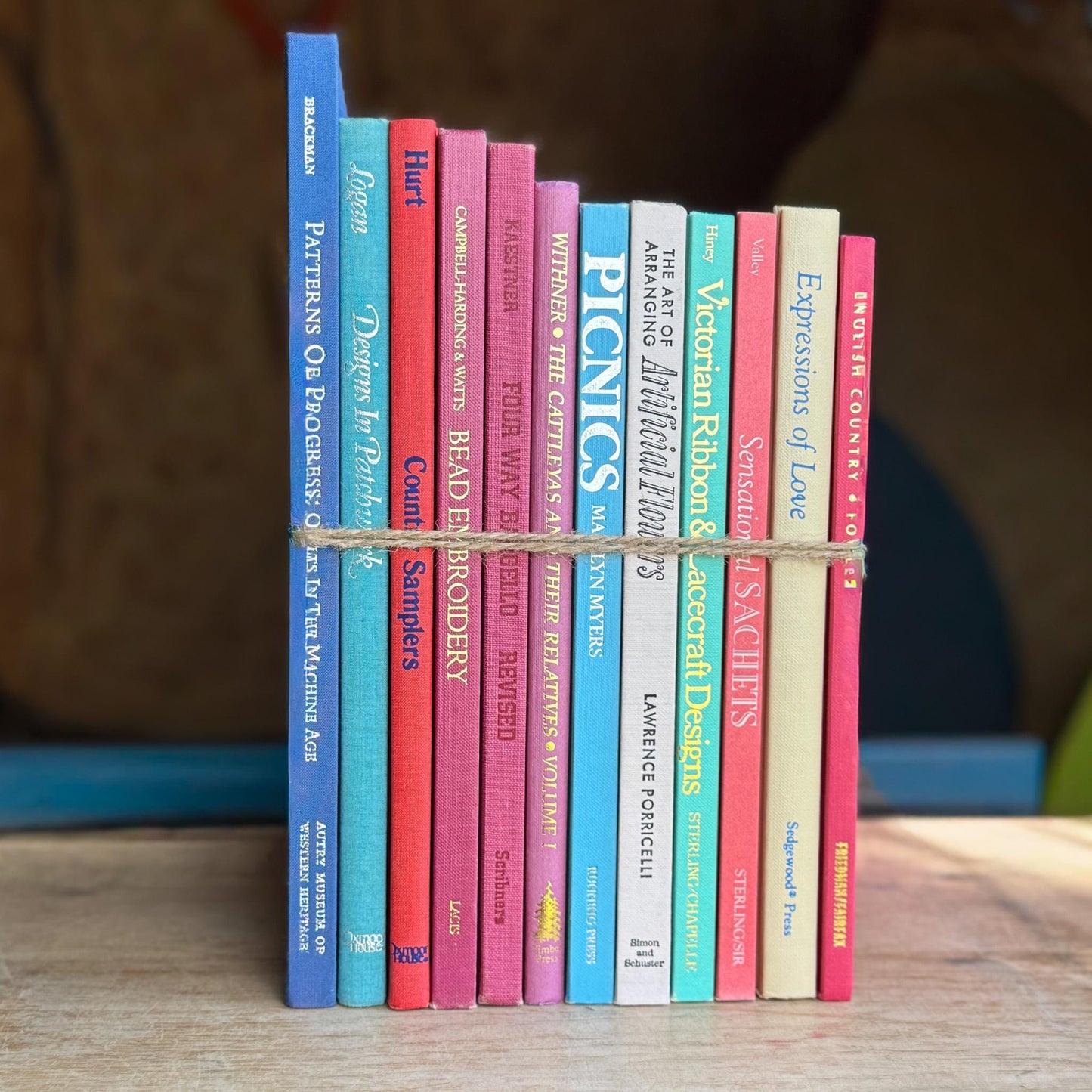 Pastel Pink, Mauve, Green, Blue Vintage Oversized Crafting Book Set - Pretty Old Books