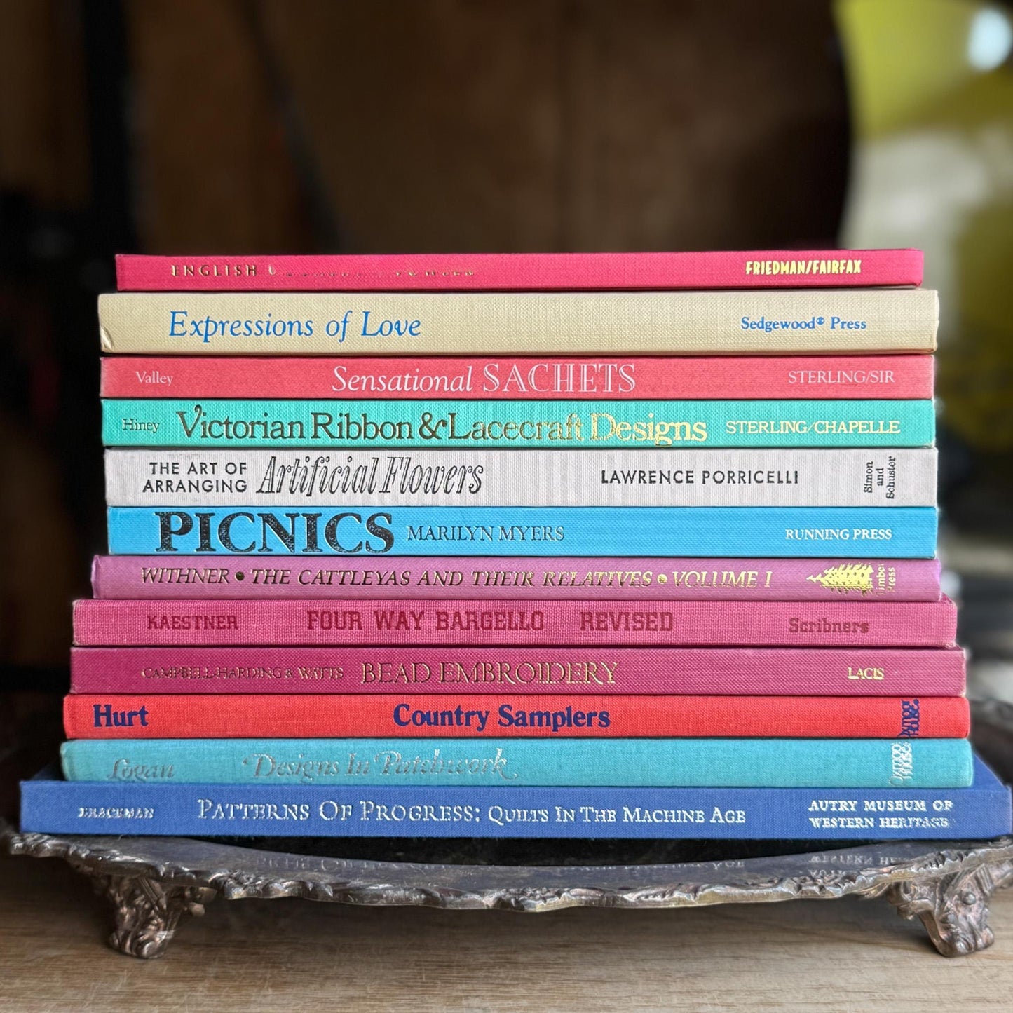 Pastel Pink, Mauve, Green, Blue Vintage Oversized Crafting Book Set - Pretty Old Books