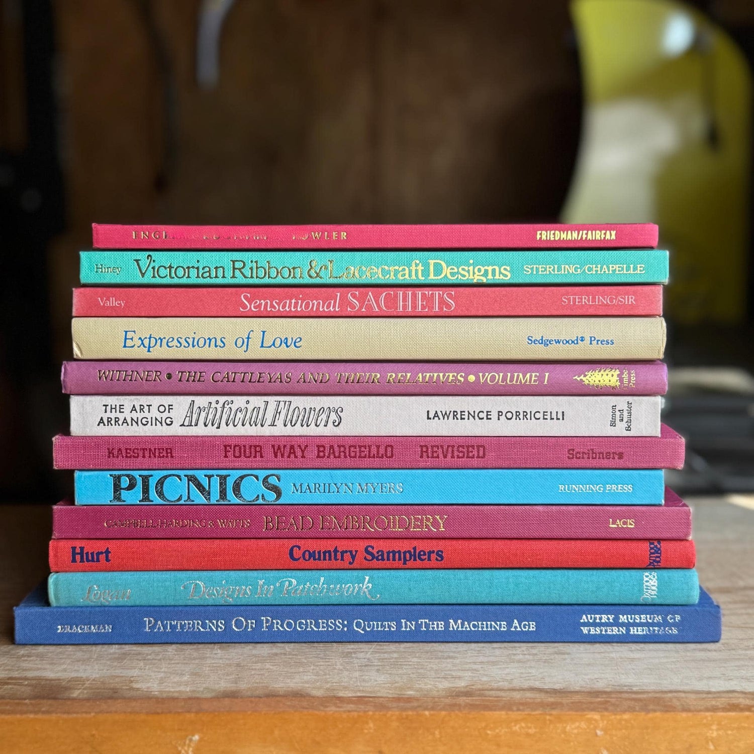 Pastel Pink, Mauve, Green, Blue Vintage Oversized Crafting Book Set - Pretty Old Books