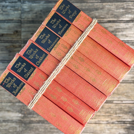 Pink Coral Peach Vintage Books for Decor, Ornate Art Noveau Book Set - Pretty Old Books