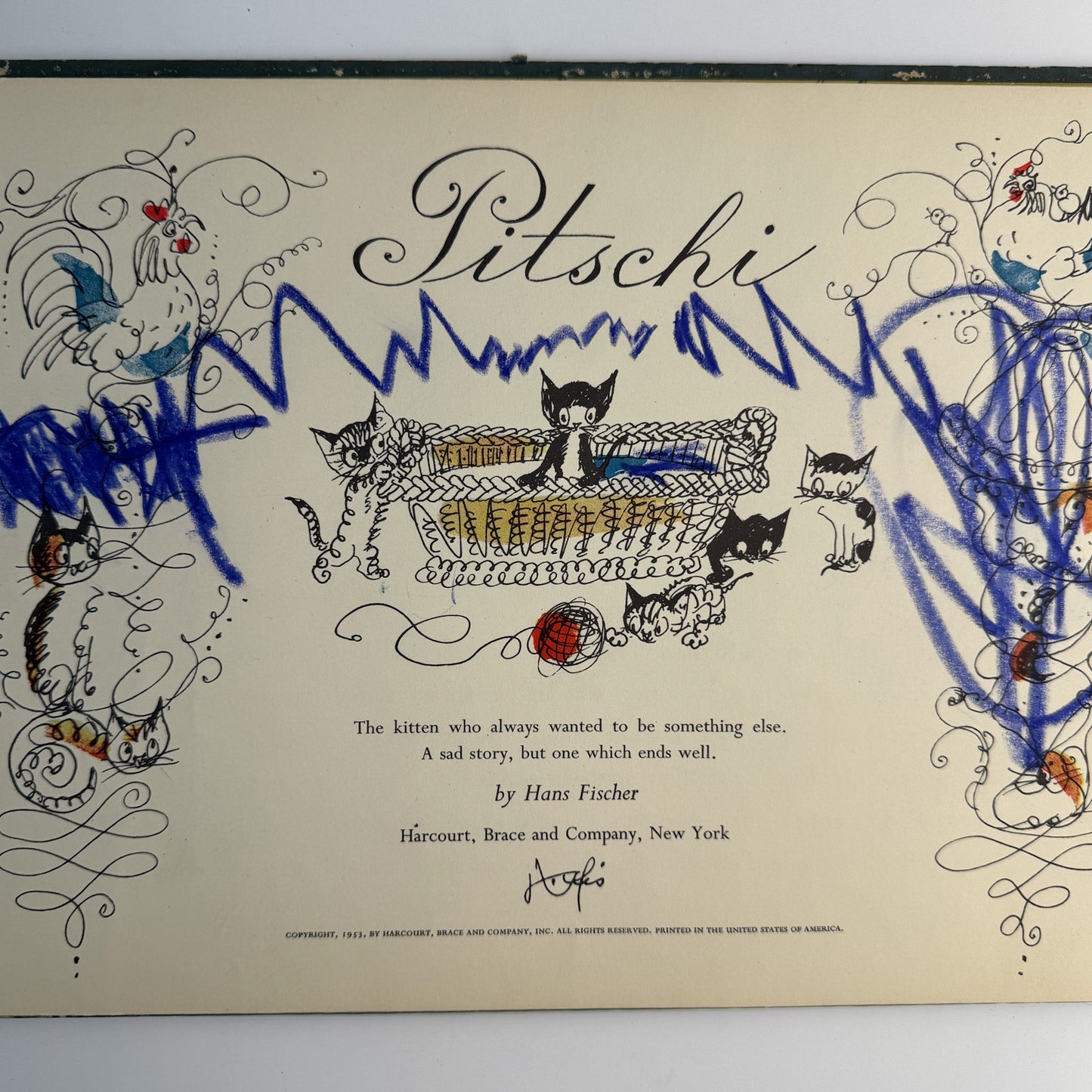 Pitschi, Hans Fischer, 1953 Hardcover Cat Story - Pretty Old Books