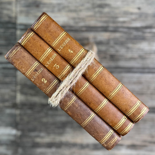 Pocket-Sized Antique French Leather Book Set of L'Énéide (The Aeneid), Volumes 2-4, 1824 - Pretty Old Books