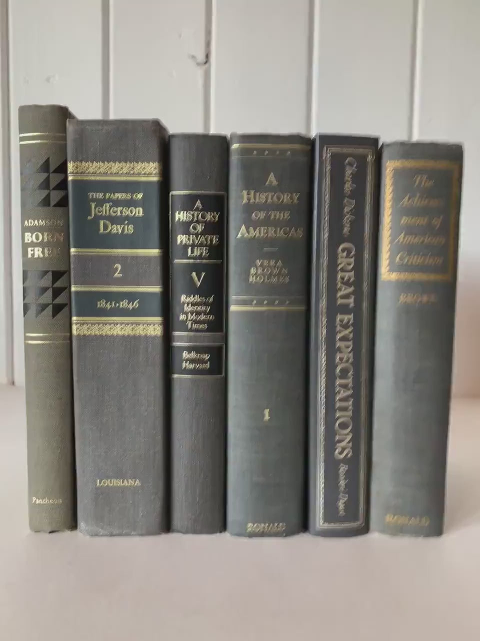 Gray Vintage Books, Old Books for Shelf Styling, Masculine Home Office Shelf Decor