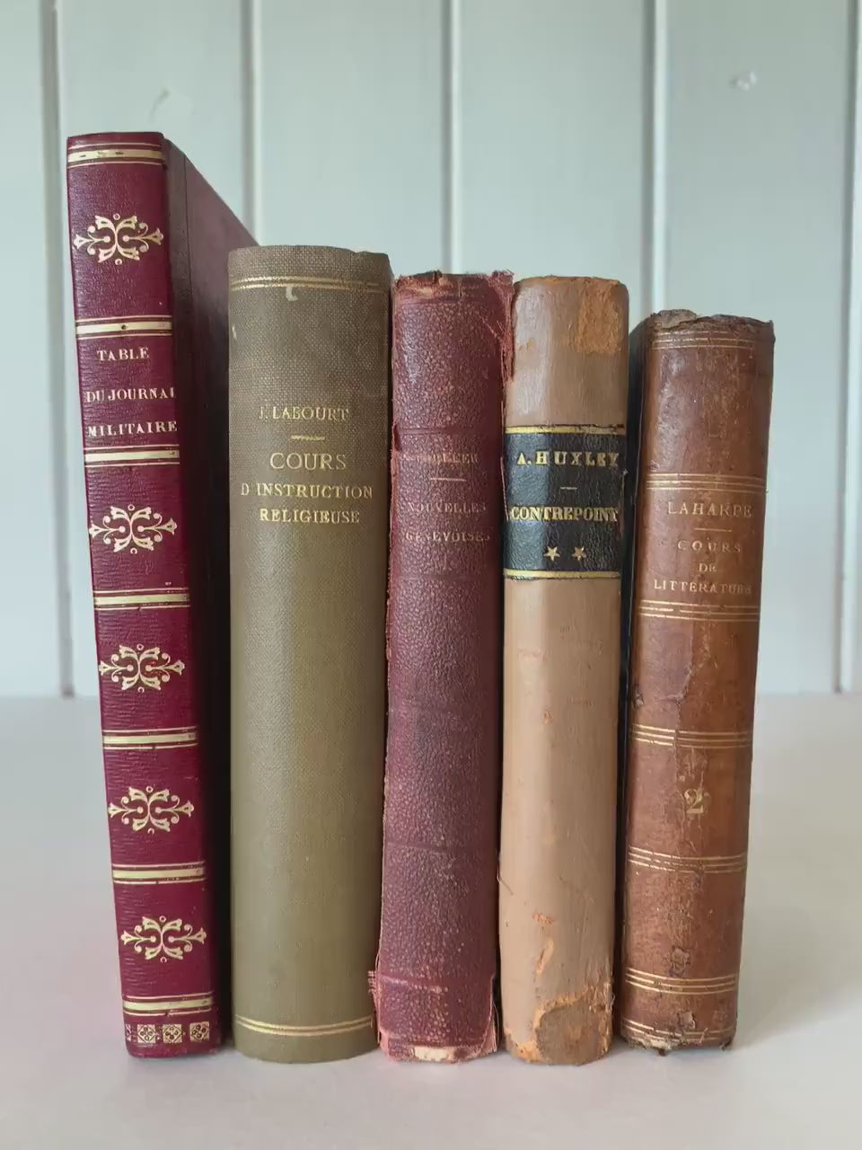 Antique Leather-Bound French Books,1800s-1900s Book Bundle, Handmade Decor