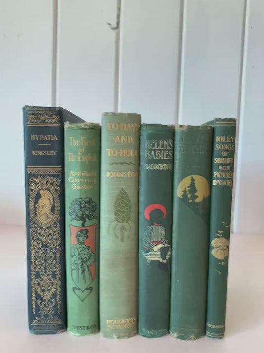 Green Antique Ornate Decorative Book Set for Shelf Styling