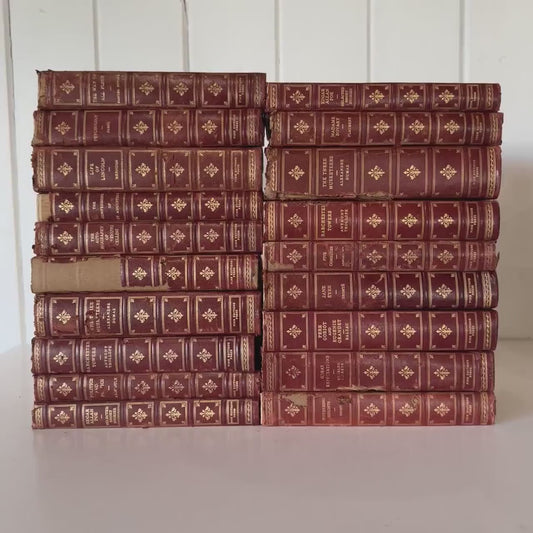 Vintage Mid Century Red & Gold Fine Editions Set – Shabby Decorative Leather Classic Literature Books