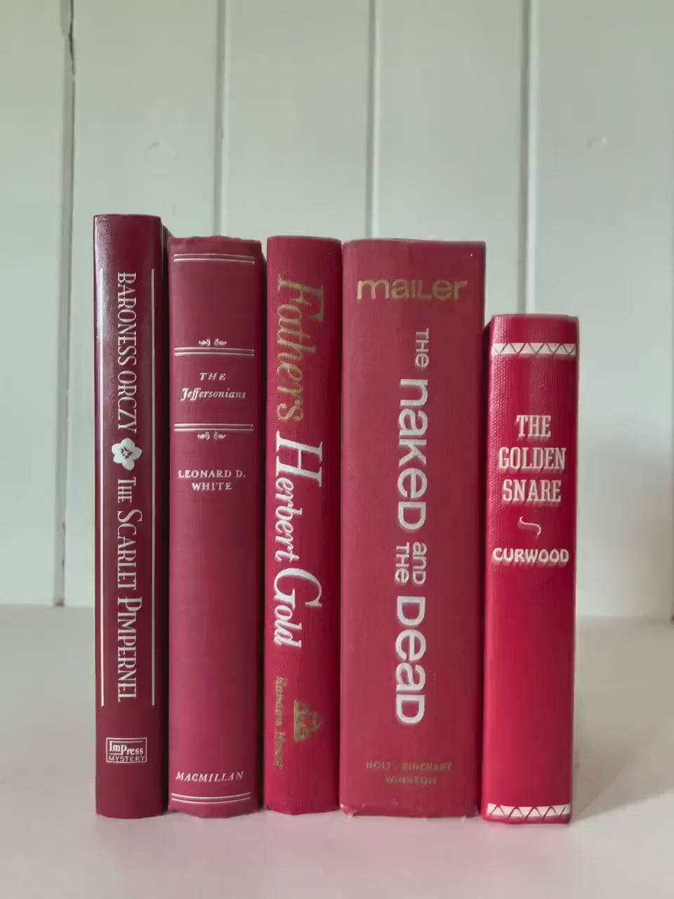 Vintage Red Book Bundle with White Lettering, Red and White Book Decor