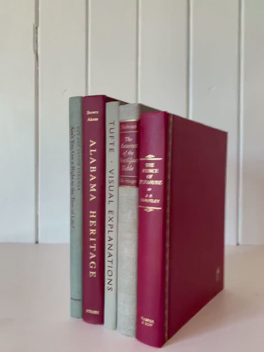 Maroon Red and Gray Vintage Coffee Table Books, Handmade Decor