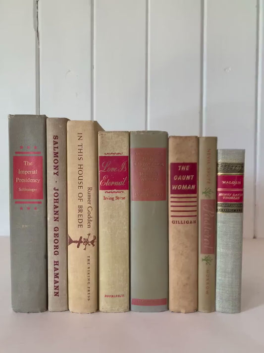 Vintage Mid-Century Beige and Red Book Bundle for Shelf Styling