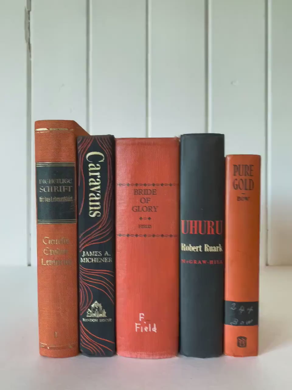 Black and Orange Vintage Books by Color for Decor, Halloween Shelf Styling