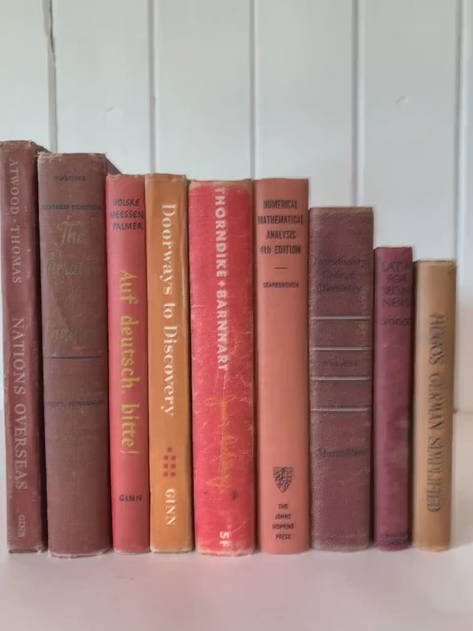 Vintage Orange and Red School Book Bundle for Classroom Decor, Farmhouse Shelf Styling