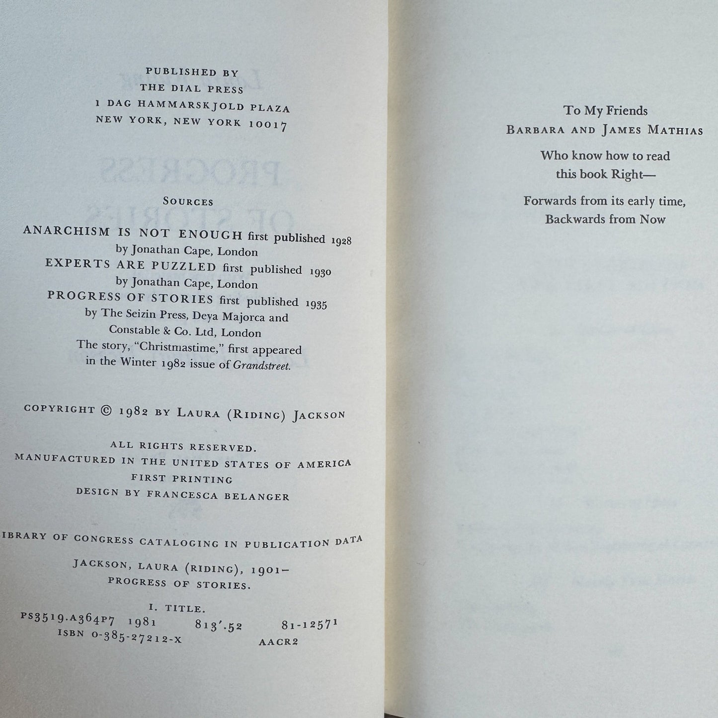 Progress of Stories, Laura Riding, 1982 - Pretty Old Books
