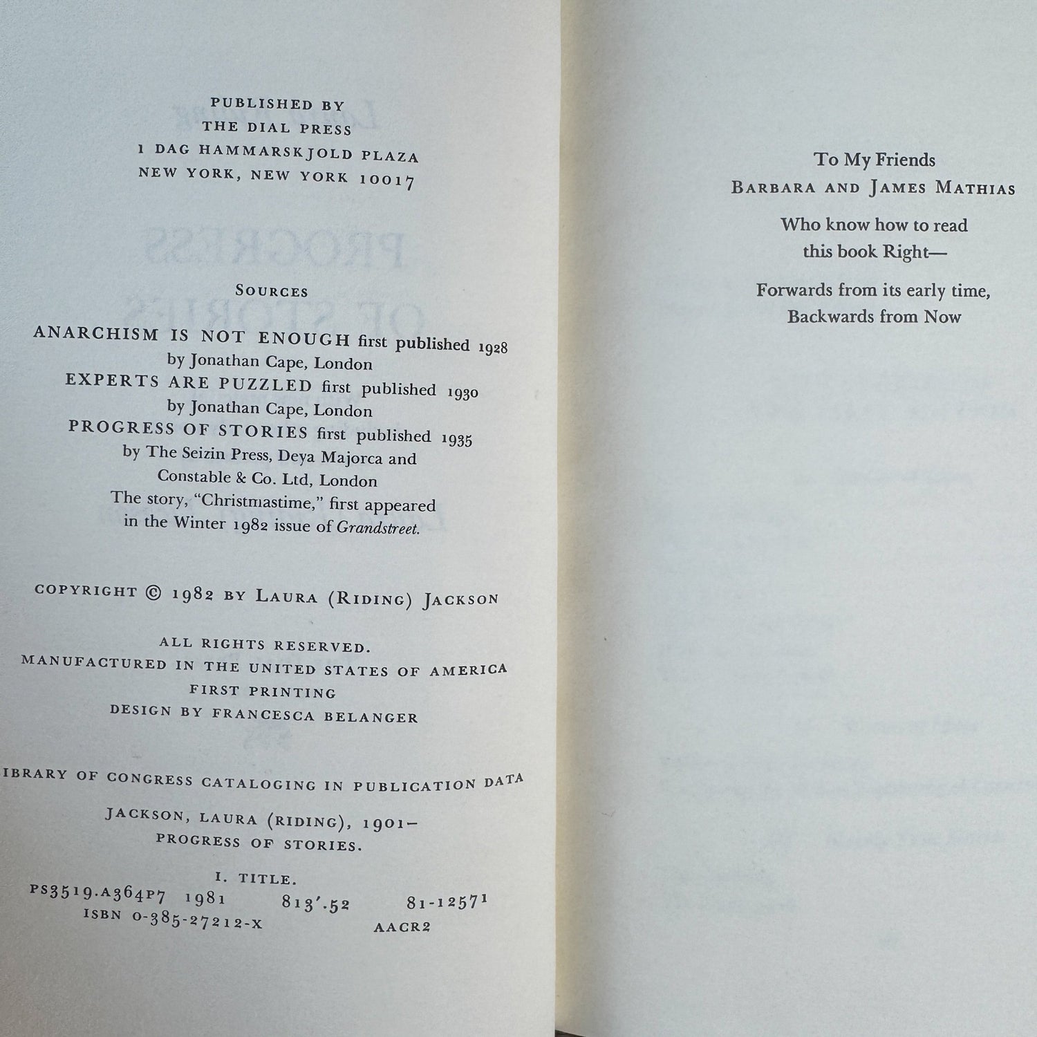 Progress of Stories, Laura Riding, 1982 - Pretty Old Books