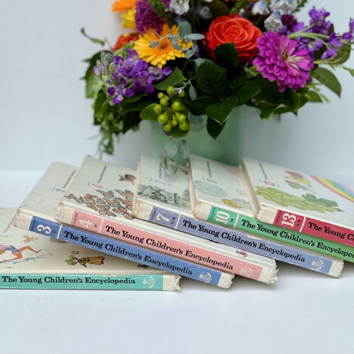 Rainbow Vintage Children's Book Set, The Young Children's Encyclopedia, Partial Set, 1977 - Pretty Old Books