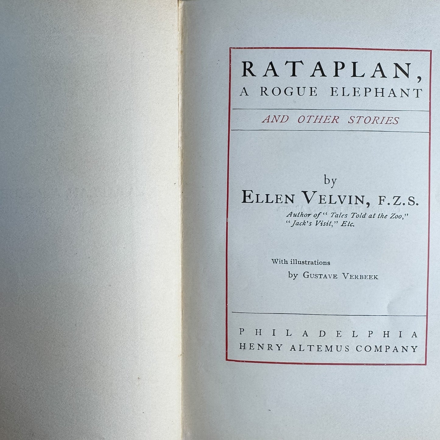 Rataplan: A Rogue Elephant and Other Stories, Ellen Velvin, 1902 - Pretty Old Books