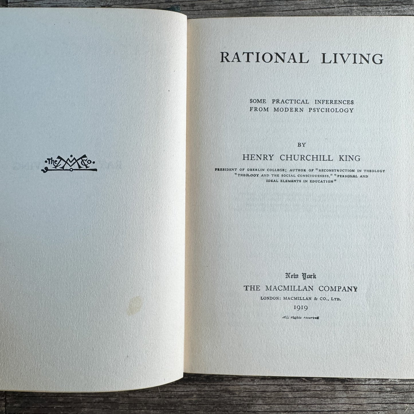 Rational Living: Some Practical Inferences from Modern Psychology, Henry Churchill King, 1919 - Pretty Old Books