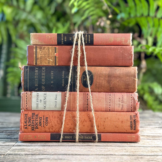 Red and Black Shabby Mid-Century Modern Decorative Books for Decor - Pretty Old Books