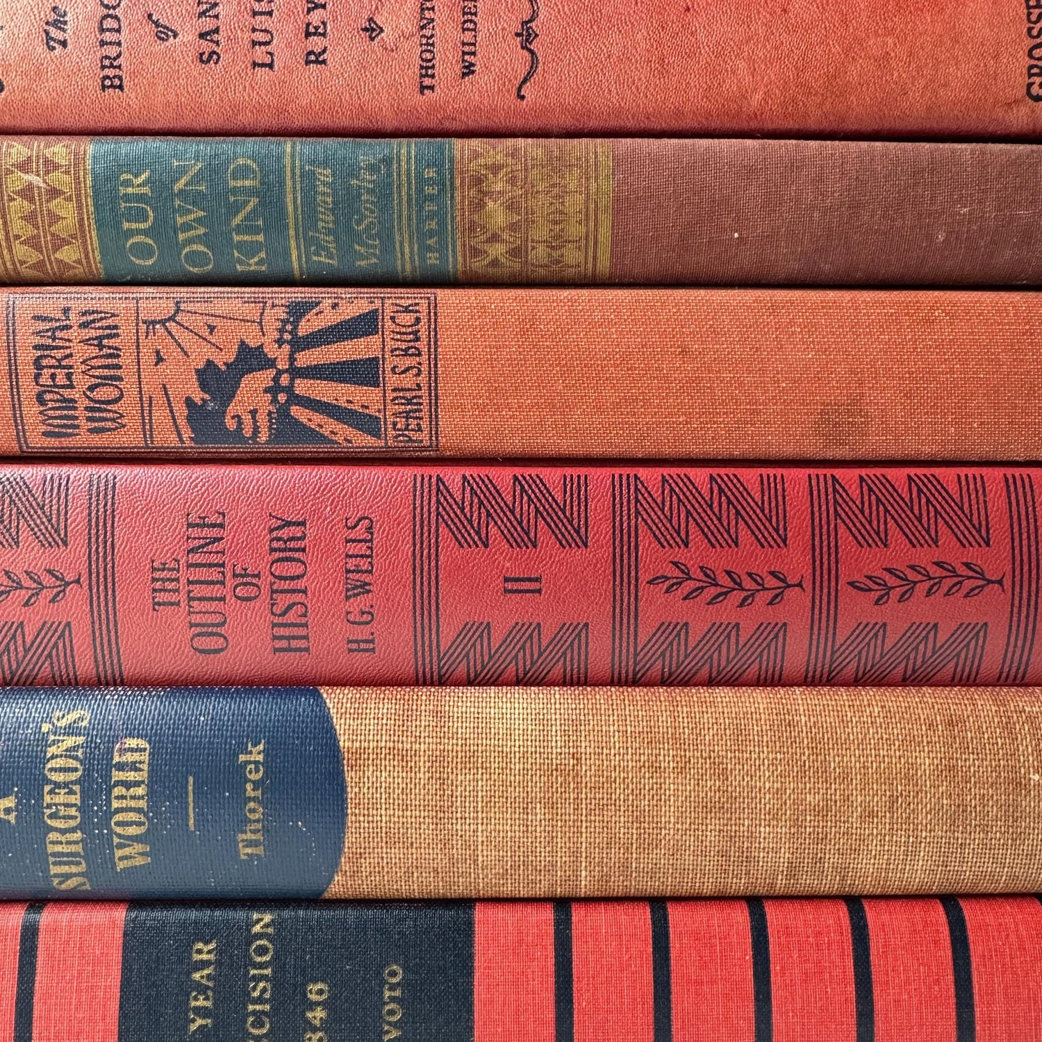 Red and Blue Vintage Book Set for Unique Shelf Styling - Pretty Old Books