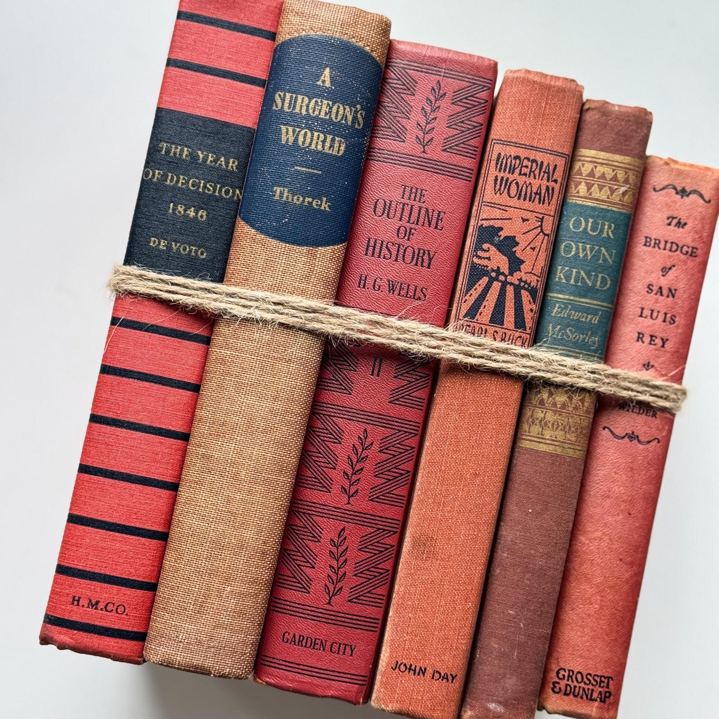 Red and Blue Vintage Book Set for Unique Shelf Styling - Pretty Old Books