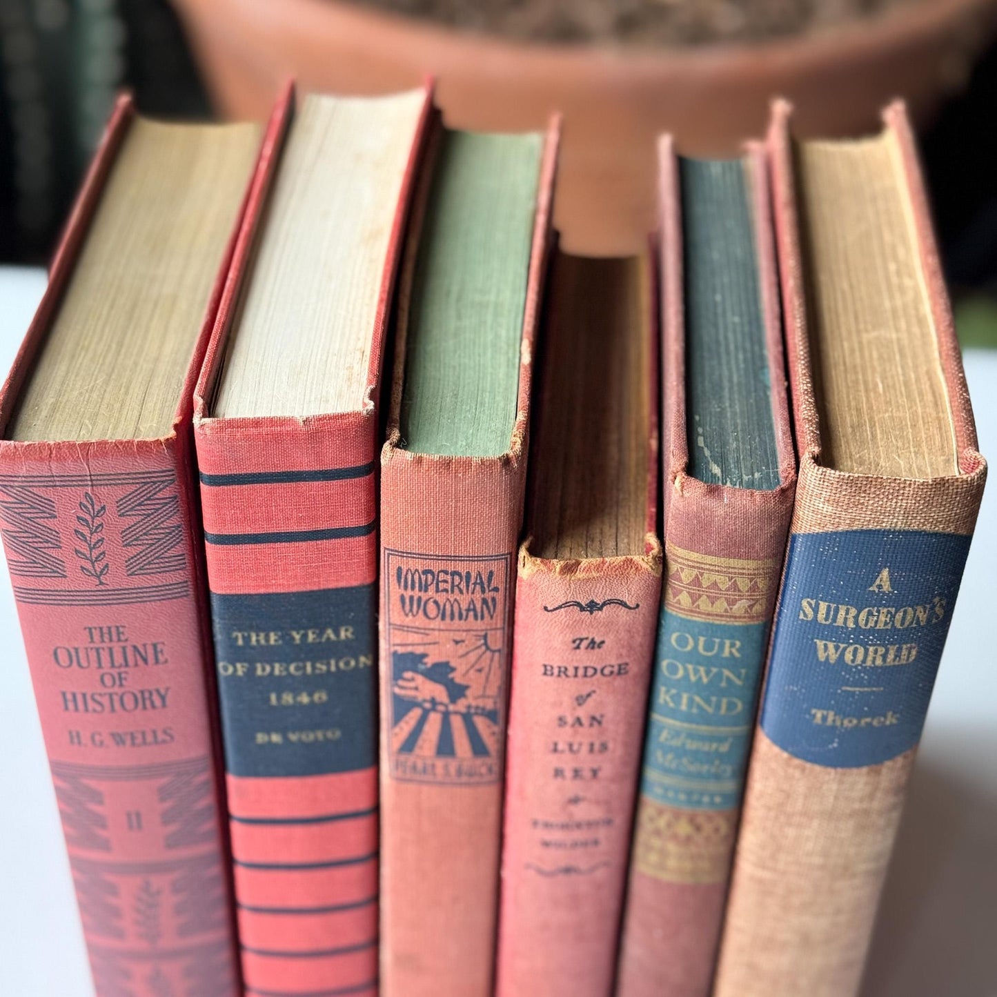 Red and Blue Vintage Book Set for Unique Shelf Styling - Pretty Old Books