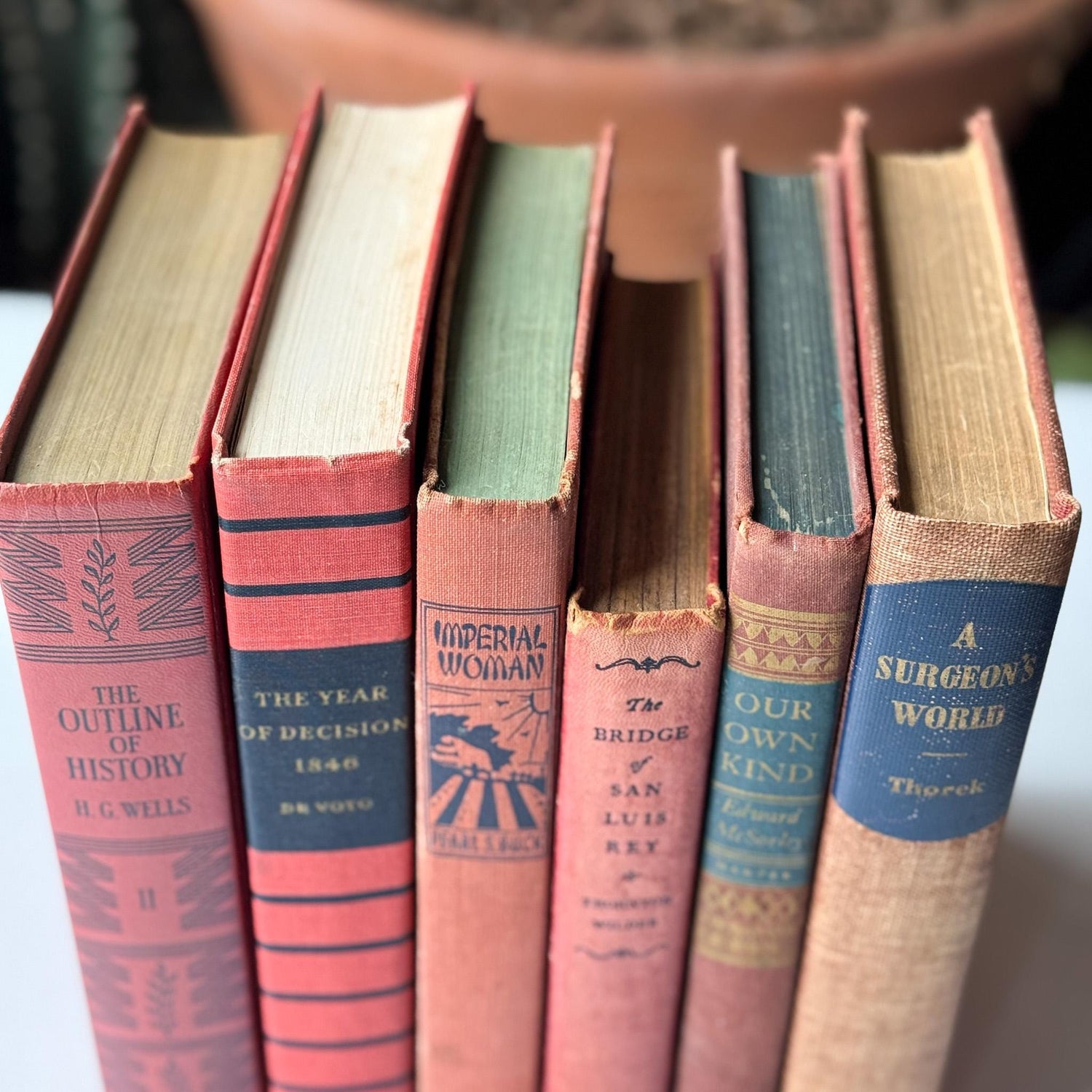 Red and Blue Vintage Book Set for Unique Shelf Styling - Pretty Old Books