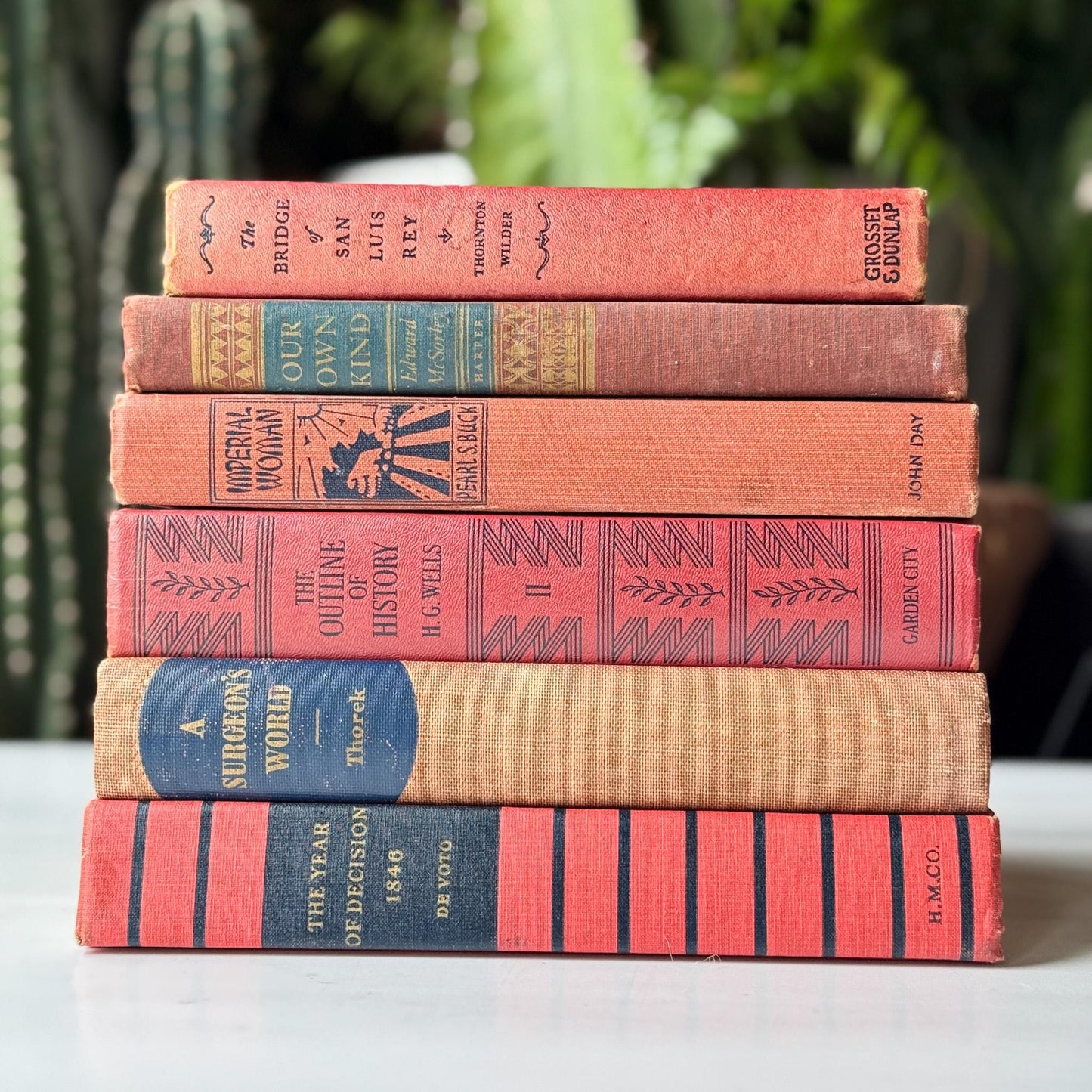 Red and Blue Vintage Book Set for Unique Shelf Styling - Pretty Old Books