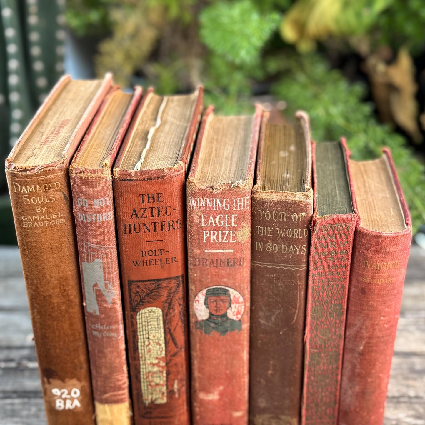 Red and Copper Antique Shabby Book Bundle for Shelf Styling - Pretty Old Books