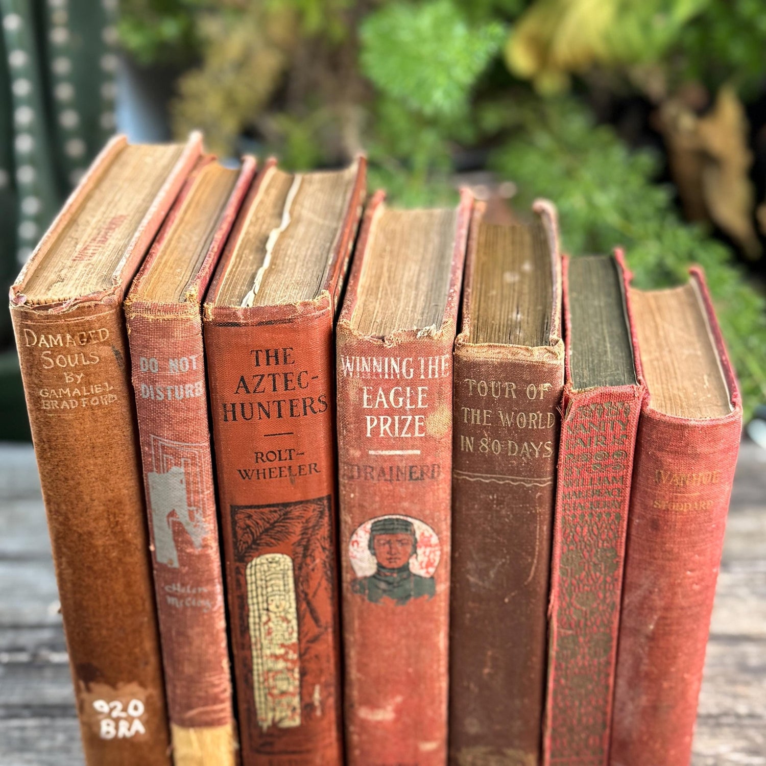 Red and Copper Antique Shabby Book Bundle for Shelf Styling - Pretty Old Books