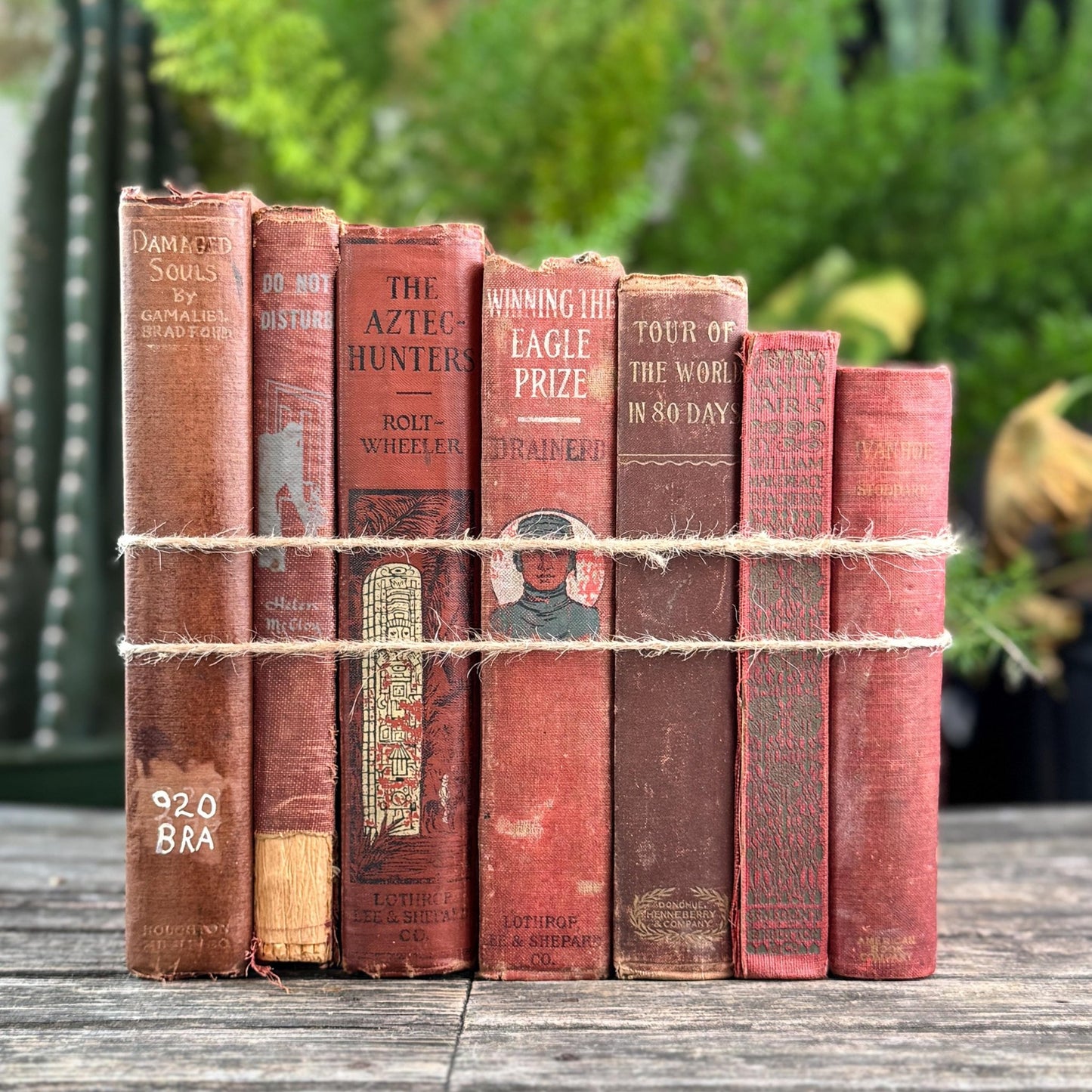 Red and Copper Antique Shabby Book Bundle for Shelf Styling - Pretty Old Books