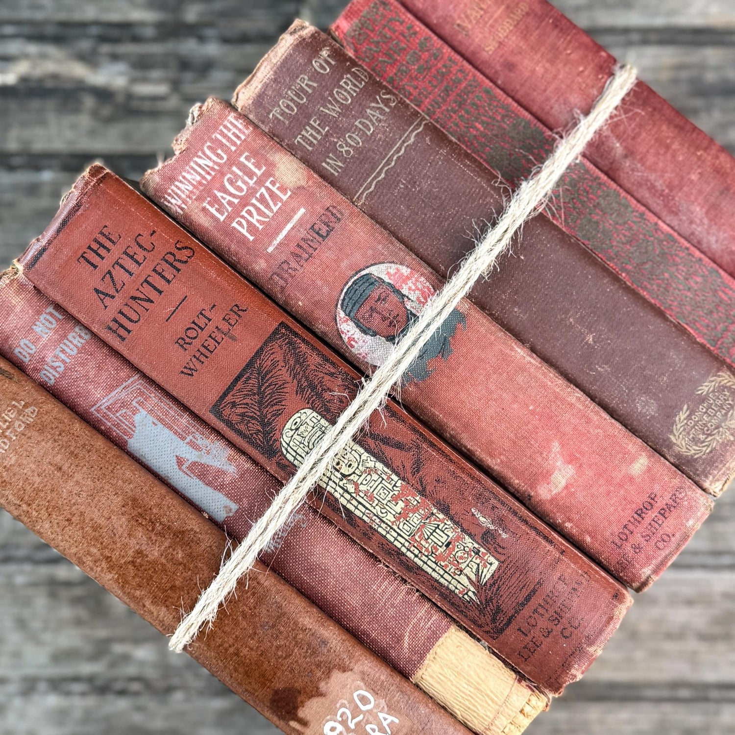 Red and Copper Antique Shabby Book Bundle for Shelf Styling - Pretty Old Books
