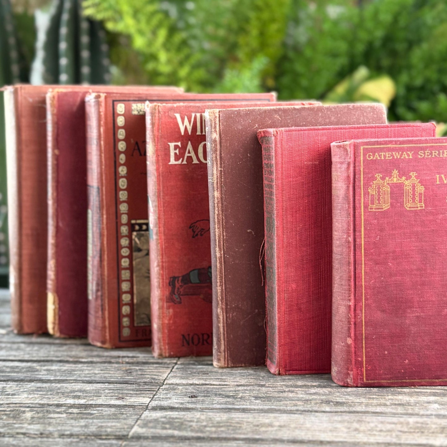 Red and Copper Antique Shabby Book Bundle for Shelf Styling - Pretty Old Books