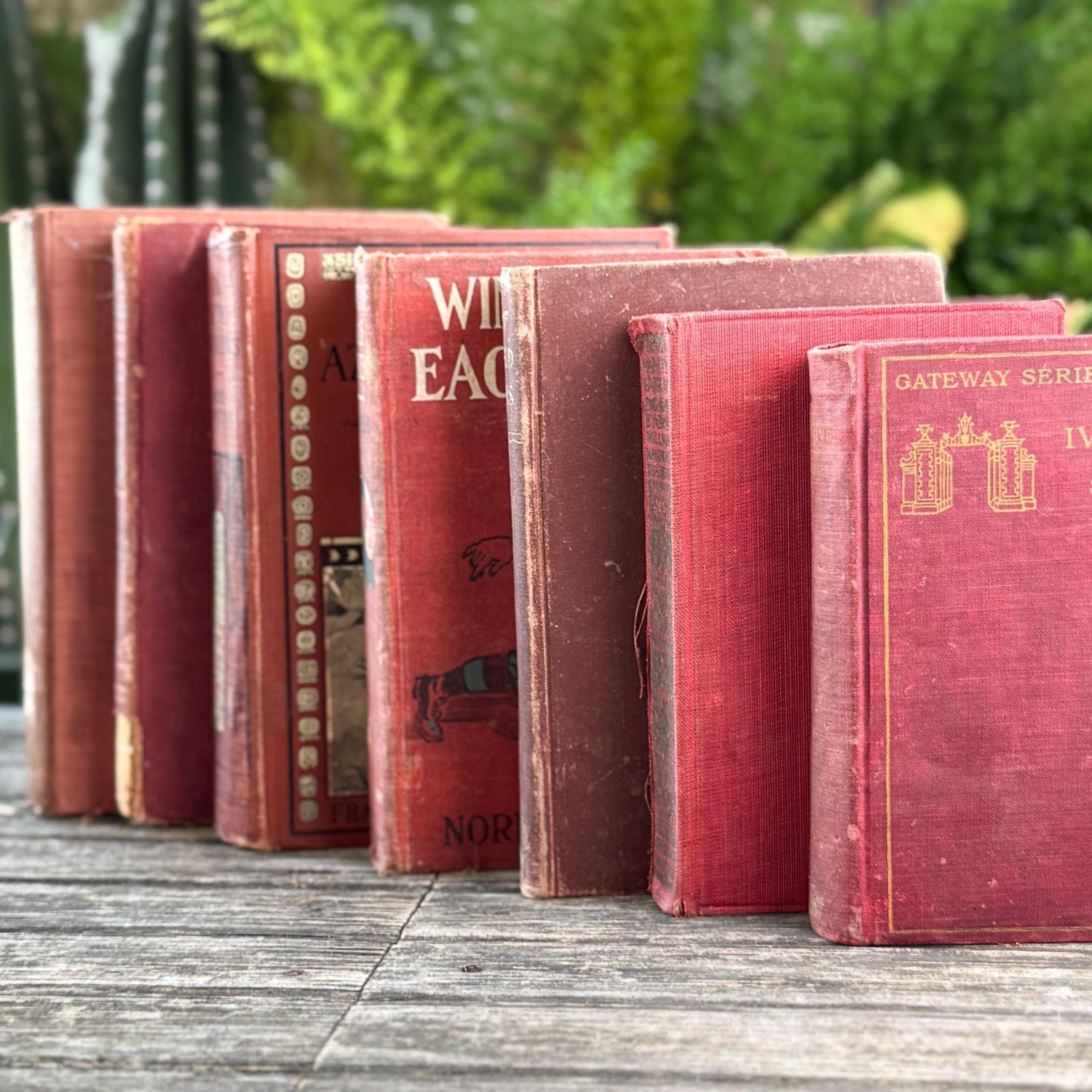 Red and Copper Antique Shabby Book Bundle for Shelf Styling - Pretty Old Books