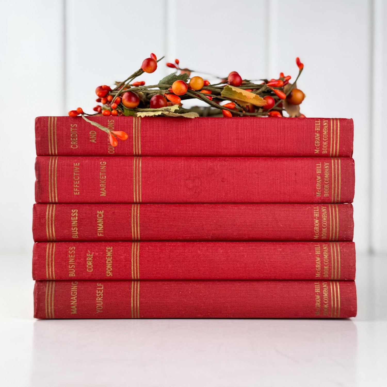 Red and Gold Book Bundle for Decor, 1930s Modern Business Mastery Book Set - Pretty Old Books