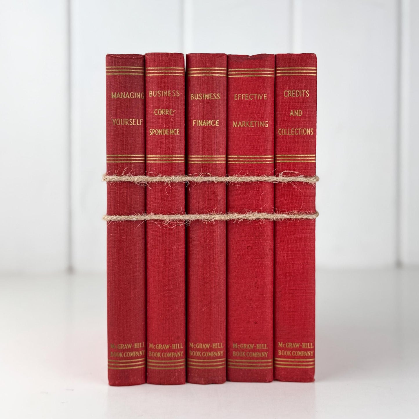 Red and Gold Book Bundle for Decor, 1930s Modern Business Mastery Book Set - Pretty Old Books