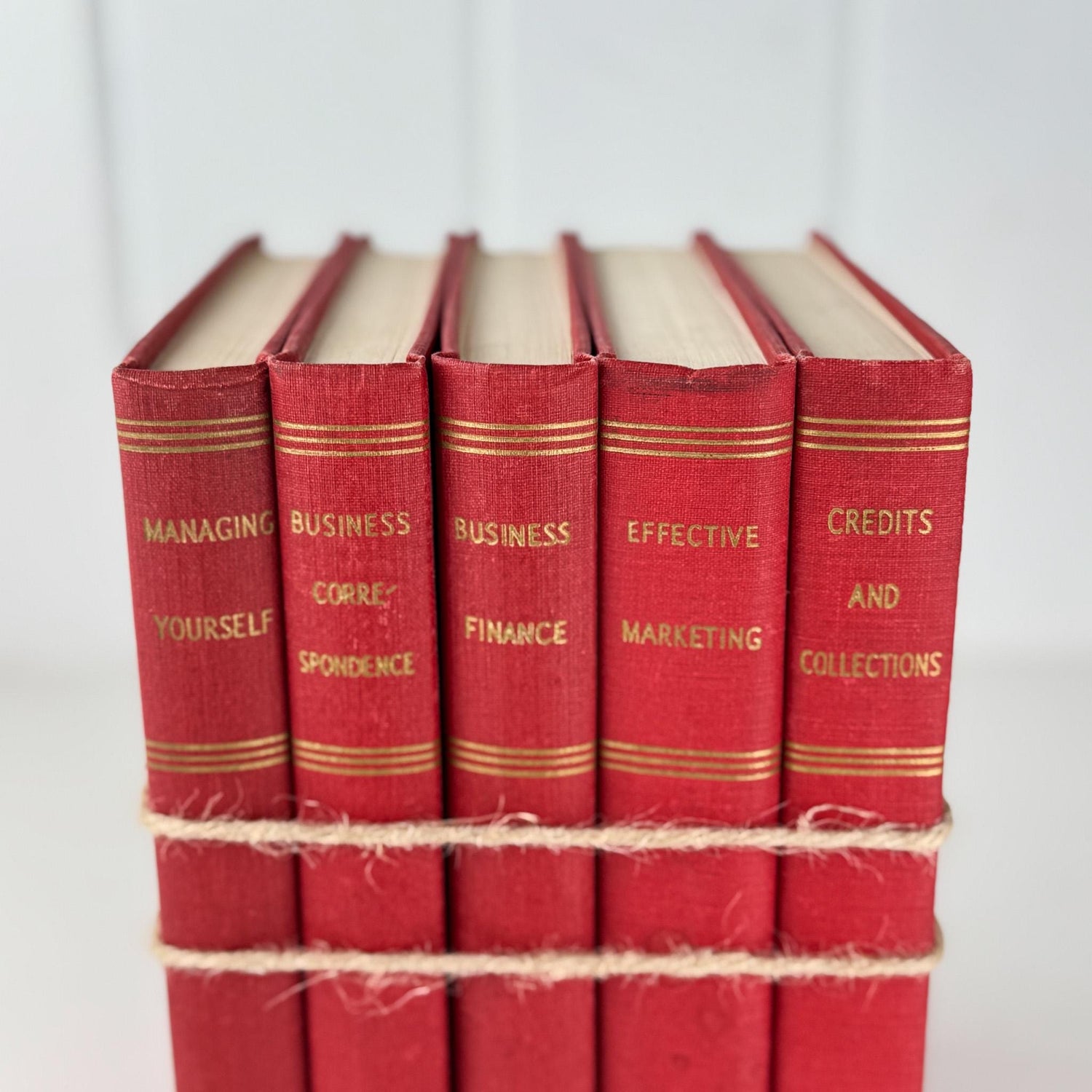Red and Gold Book Bundle for Decor, 1930s Modern Business Mastery Book Set - Pretty Old Books