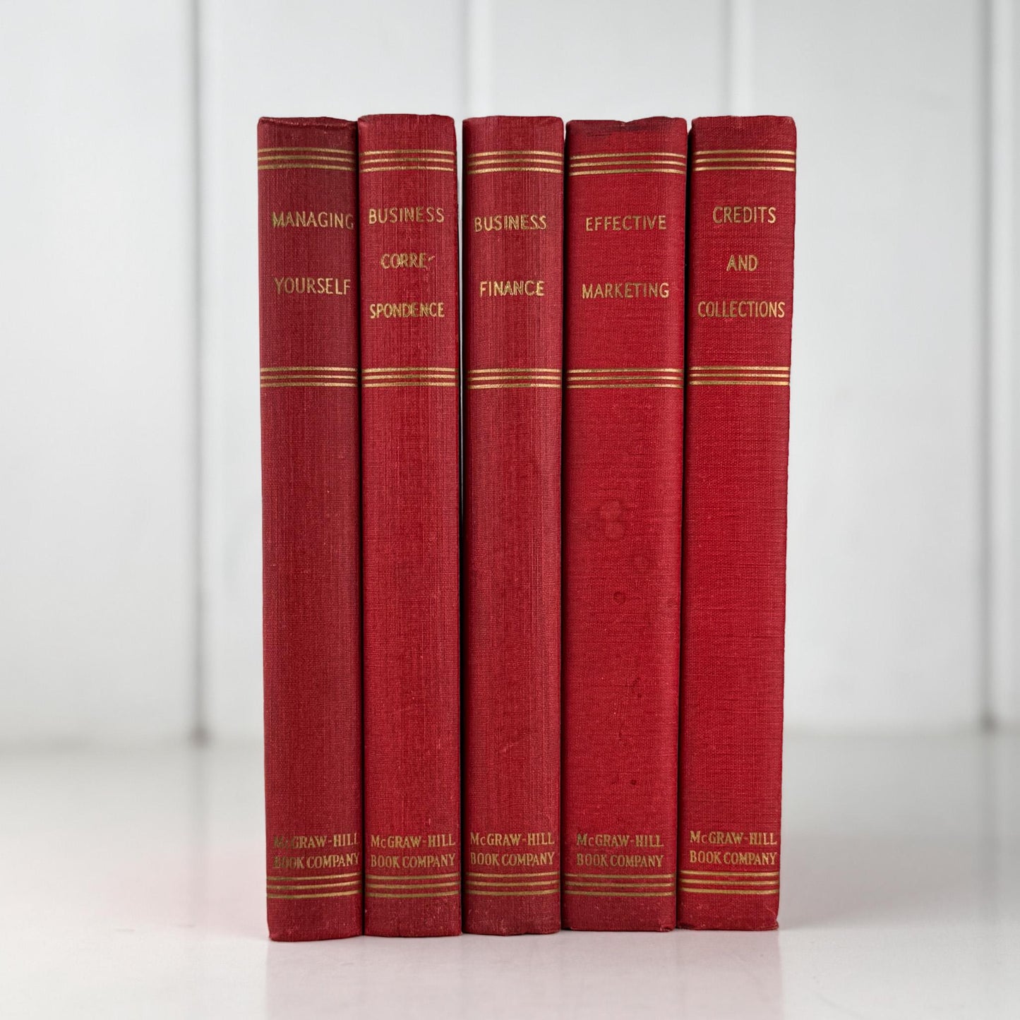 Red and Gold Book Bundle for Decor, 1930s Modern Business Mastery Book Set - Pretty Old Books