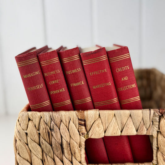 Red and Gold Book Bundle for Decor, 1930s Modern Business Mastery Book Set - Pretty Old Books