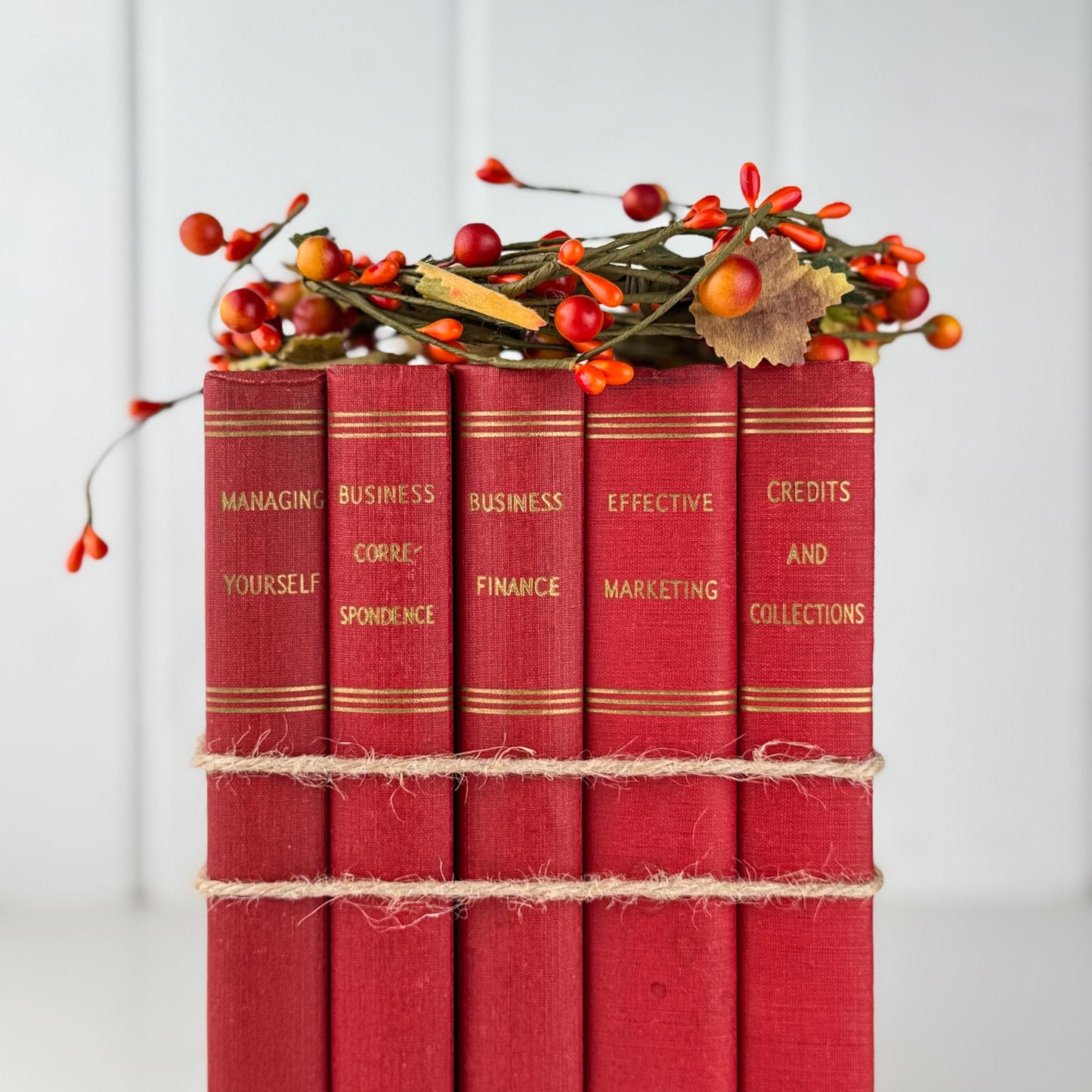 Red and Gold Book Bundle for Decor, 1930s Modern Business Mastery Book Set - Pretty Old Books
