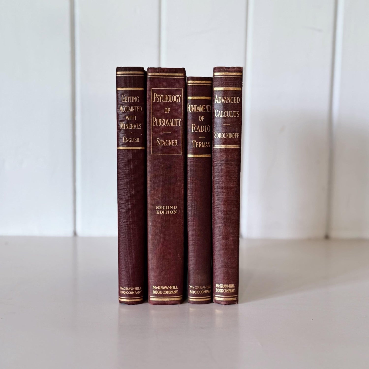 Red and Gold Vintage College Textbook Set, Classroom Decor, Mid - Century Books - Pretty Old Books