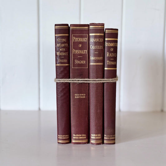 Red and Gold Vintage College Textbook Set, Classroom Decor, Mid - Century Books - Pretty Old Books