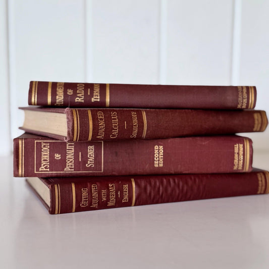 Red and Gold Vintage College Textbook Set, Classroom Decor, Mid - Century Books - Pretty Old Books
