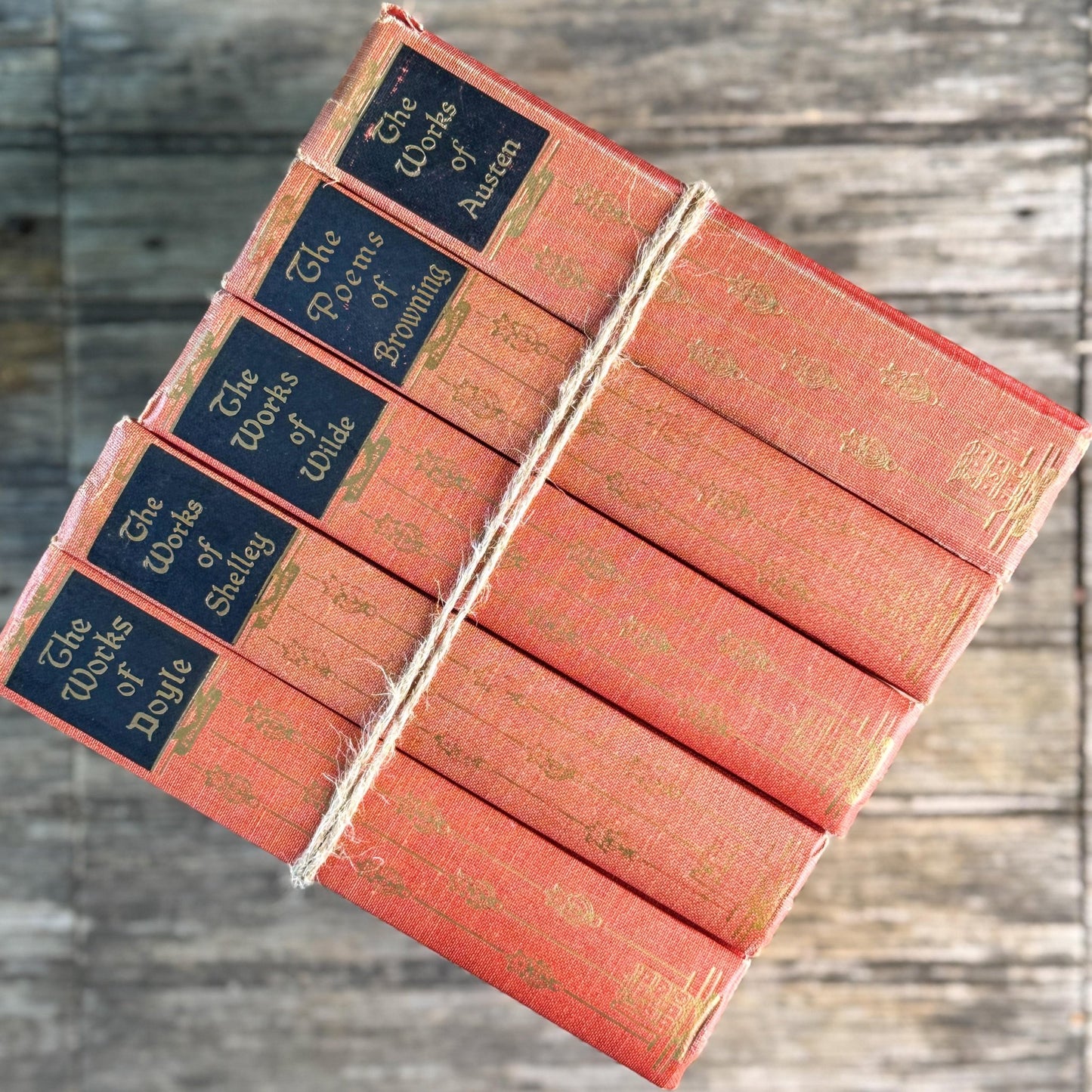 Red and Pink Vintage Art Noveau Books, Jane Austen - Pretty Old Books