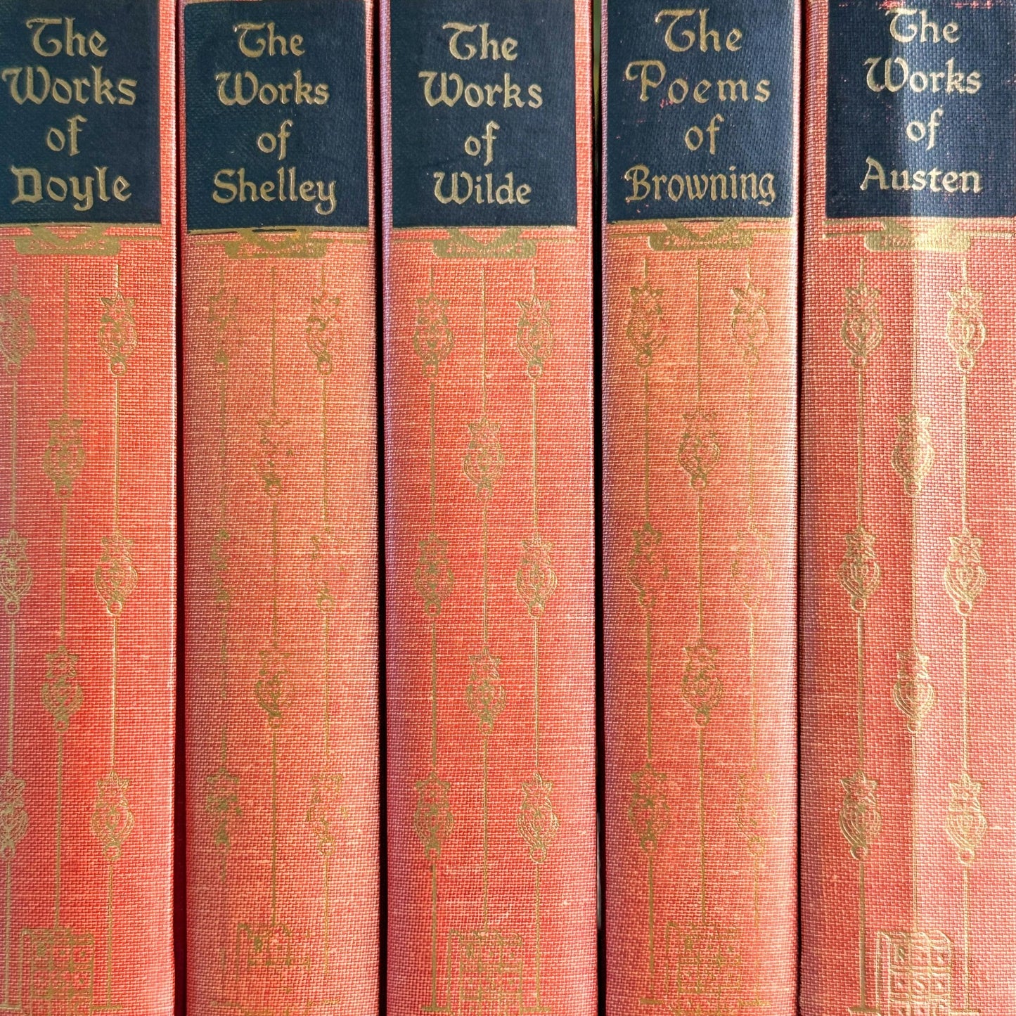 Red and Pink Vintage Art Noveau Books, Jane Austen - Pretty Old Books