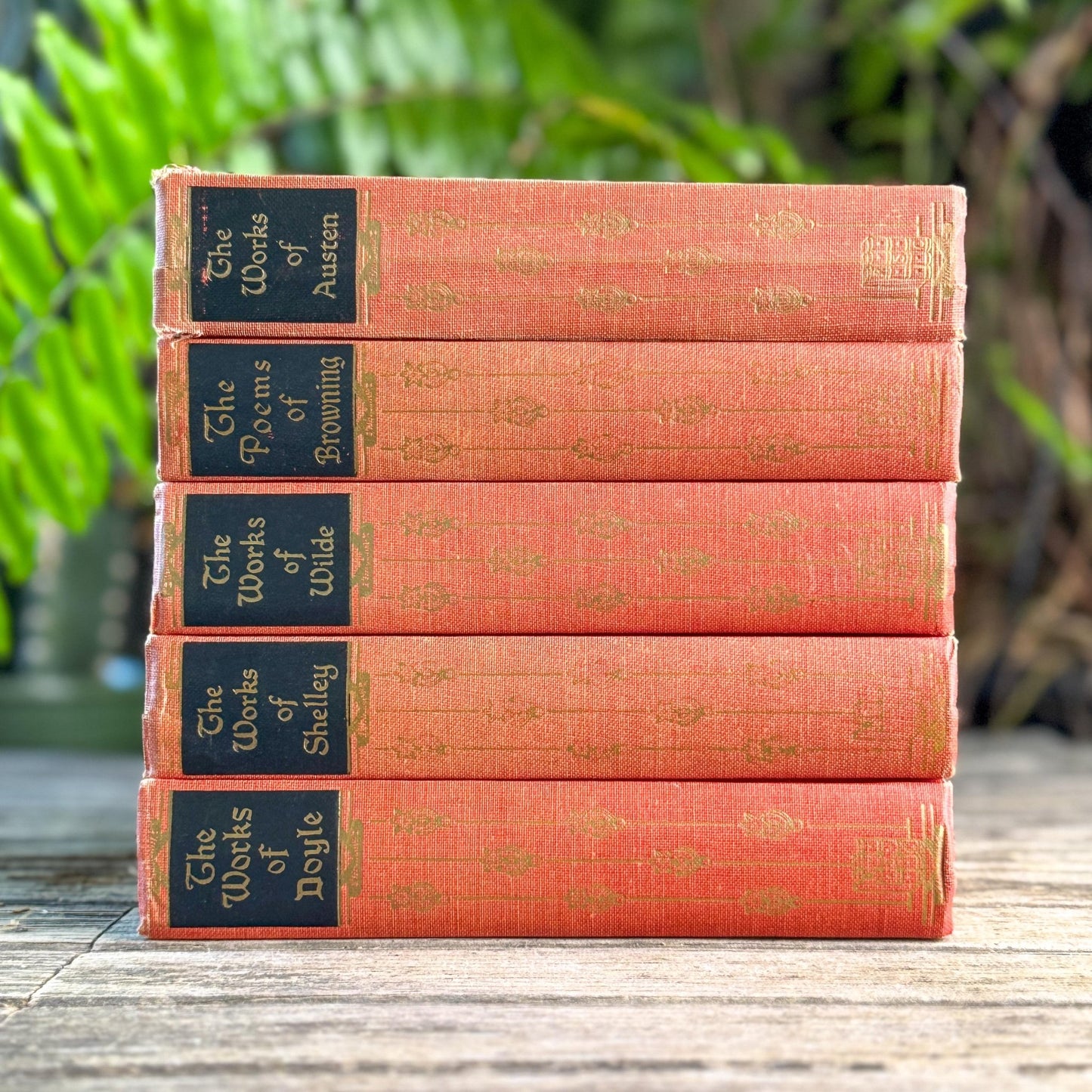 Red and Pink Vintage Art Noveau Books, Jane Austen - Pretty Old Books