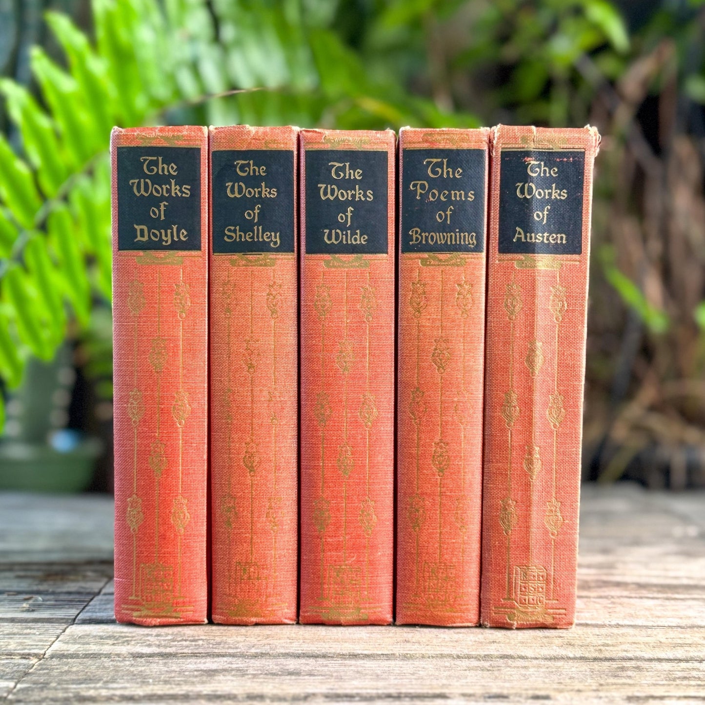Red and Pink Vintage Art Noveau Books, Jane Austen - Pretty Old Books