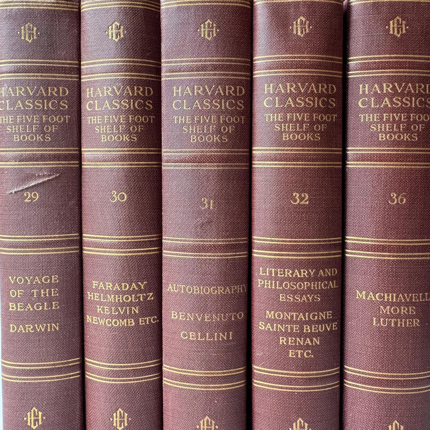 Red Harvard Classics Five Foot Shelf of Books Partial Set, 1910 Set of 5 - Pretty Old Books
