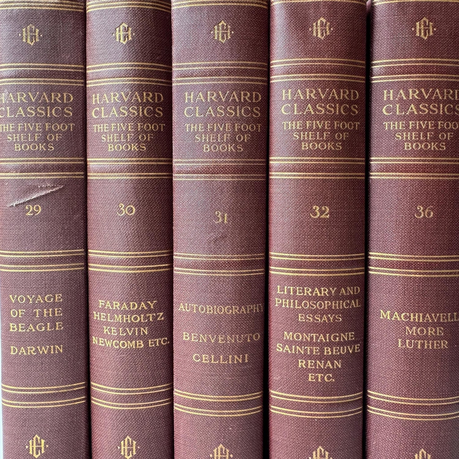 Red Harvard Classics Five Foot Shelf of Books Partial Set, 1910 Set of 5 - Pretty Old Books