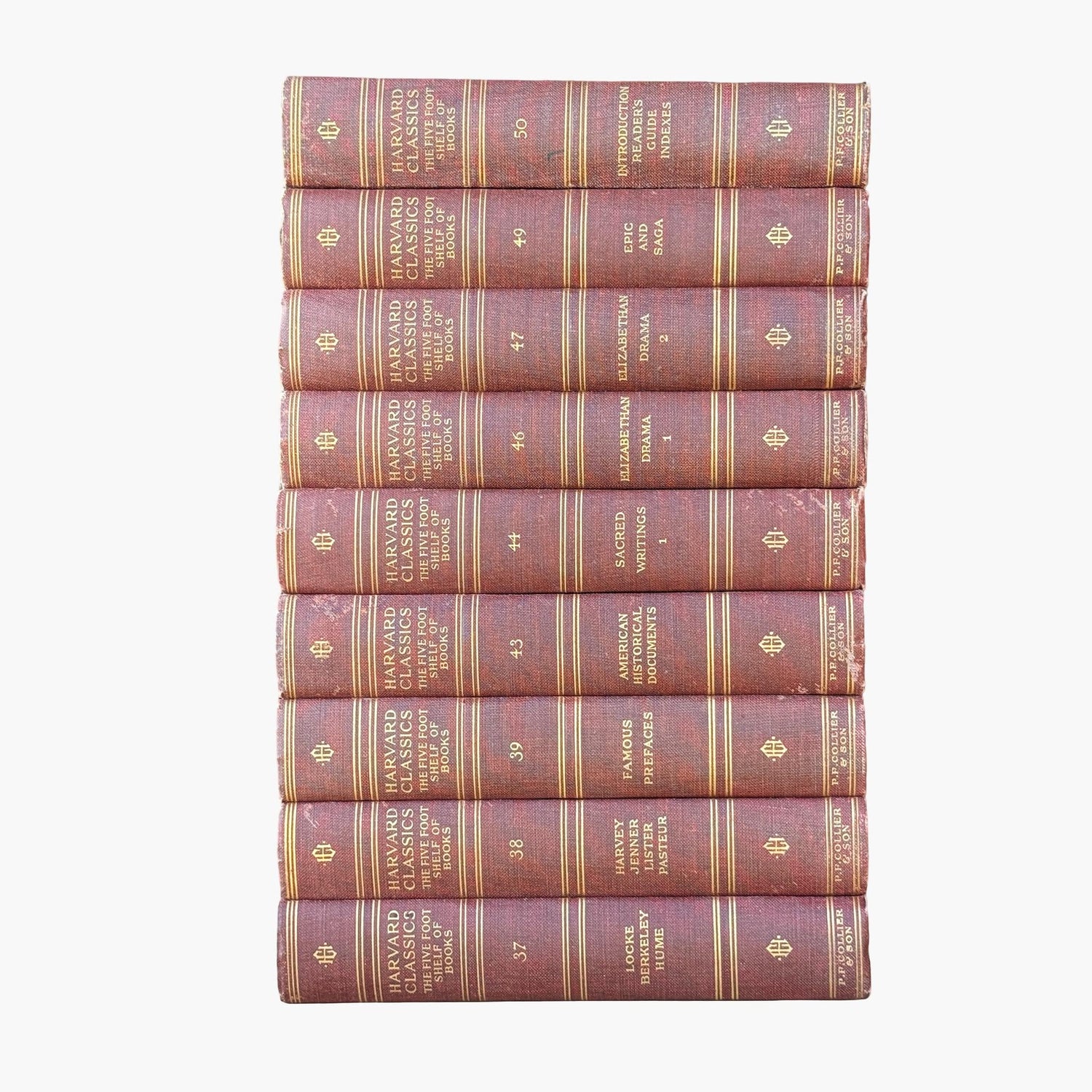 Red Harvard Classics Five Foot Shelf of Books Partial Set, 1910 Set of 9 - Pretty Old Books