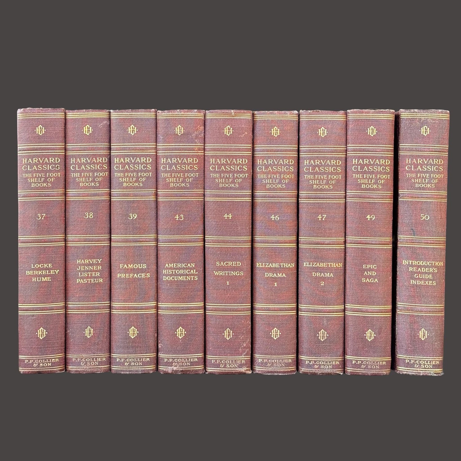Red Harvard Classics Five Foot Shelf of Books Partial Set, 1910 Set of 9 - Pretty Old Books